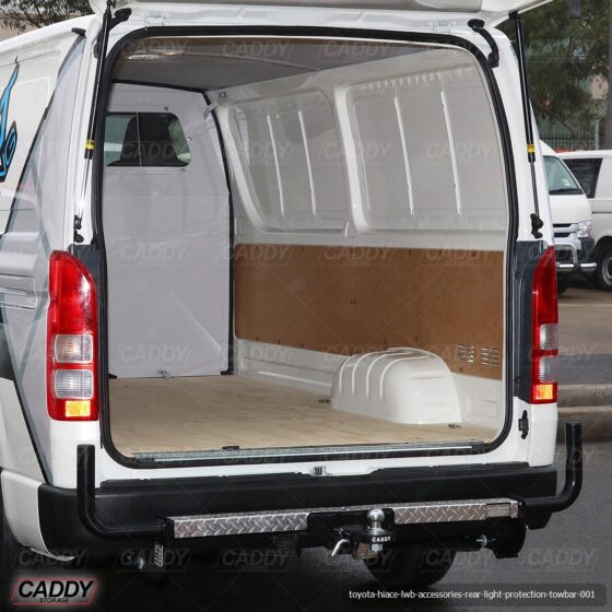 To Suit Toyota Hiace SLWB Cowhorn Protection Rear Step with Towbar - Image 2